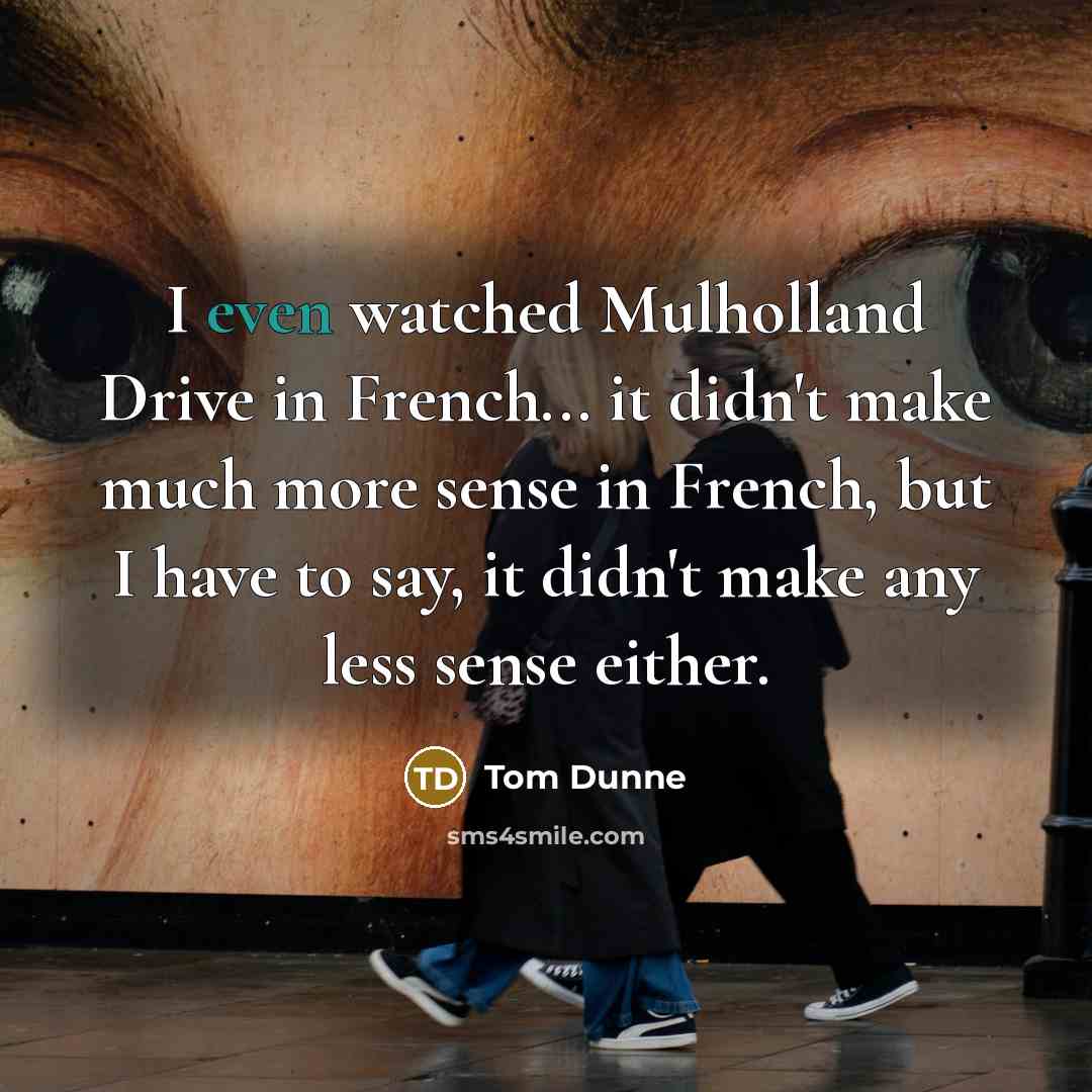 “I even watched Mulholland Drive in French... it didn't make much more sense in French, but I have to say, it didn't make any less sense either.” quote by Tom Dunne