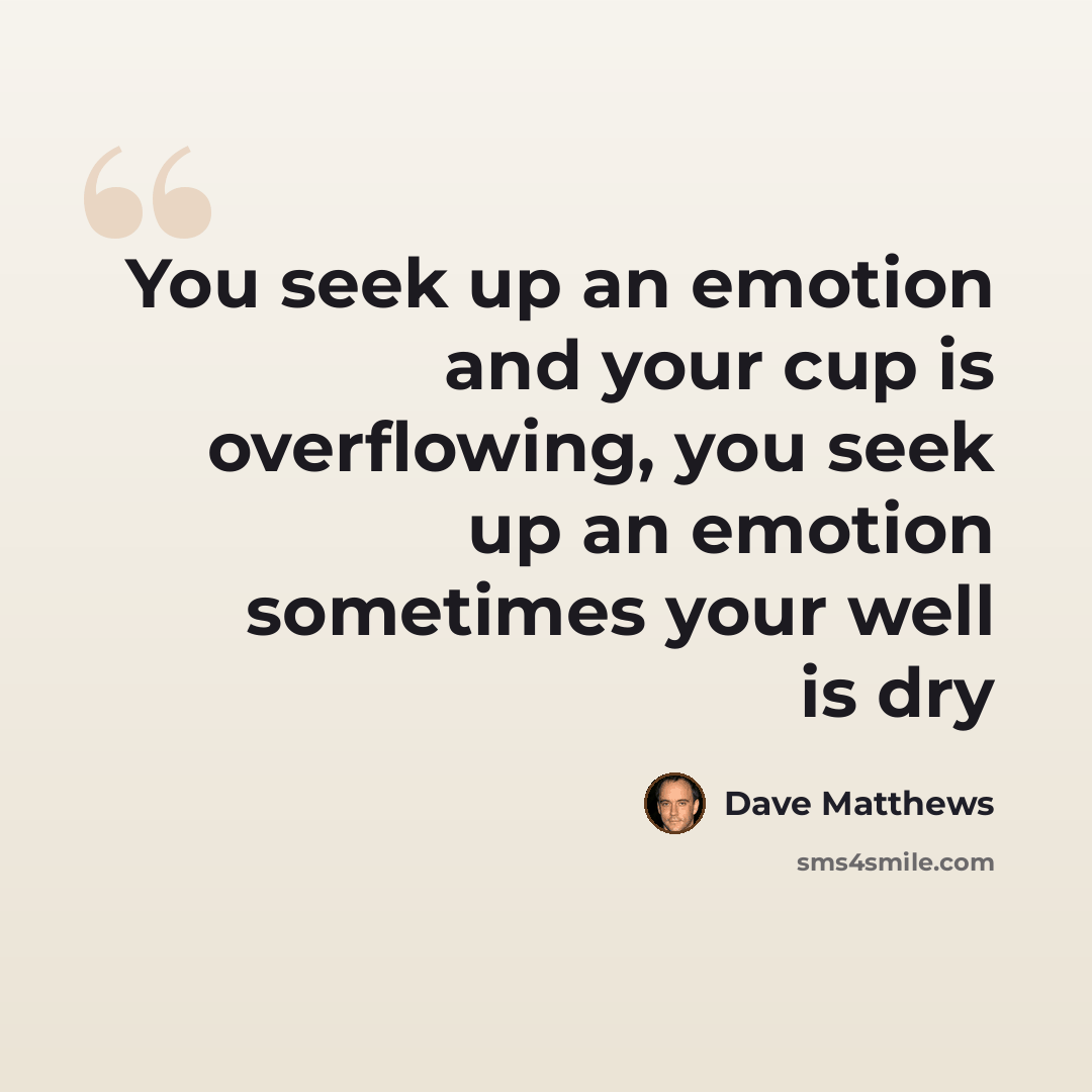 “You seek up an emotion and your cup is overflowing, you seek up an emotion sometimes your well is dry” quote by Dave Matthews