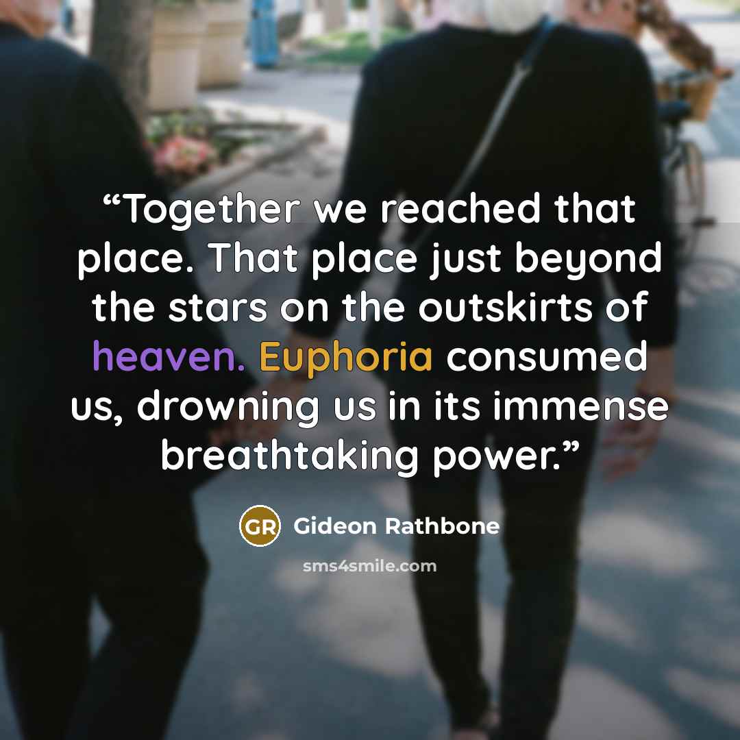 “Together we reached that place. That place just beyond the stars on the outskirts of heaven. Euphoria consumed us, drowning us in its immense breathtaking power.” quote by Gideon Rathbone