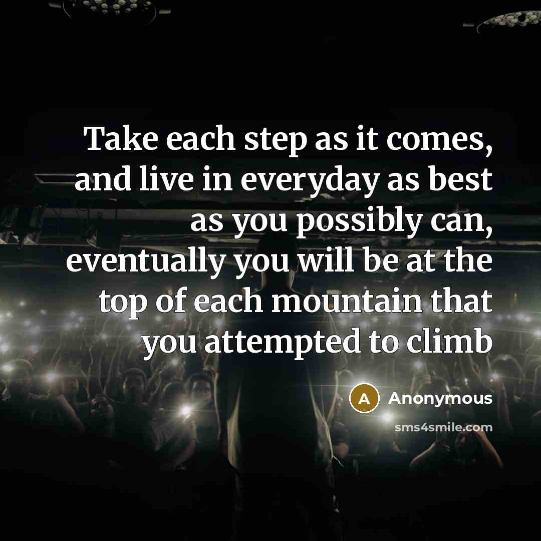 “Take each step as it comes, and live in everyday as best as you possibly can, eventually you will be at the top of each mountain that you attempted to climb” quote by Anonymous
