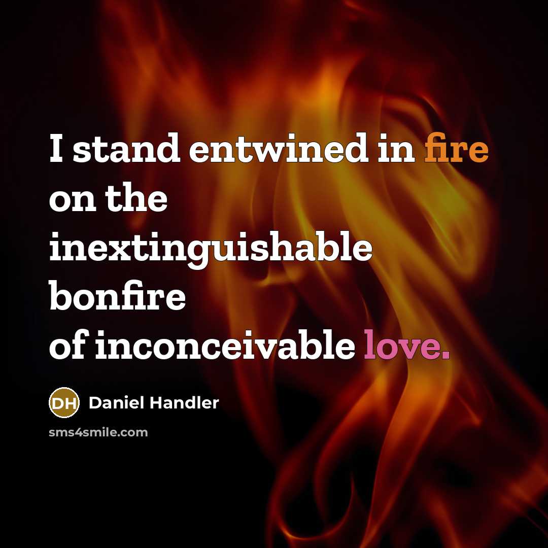 “I stand entwined in fire on the inextinguishable bonfire of inconceivable love.” quote by Daniel Handler
