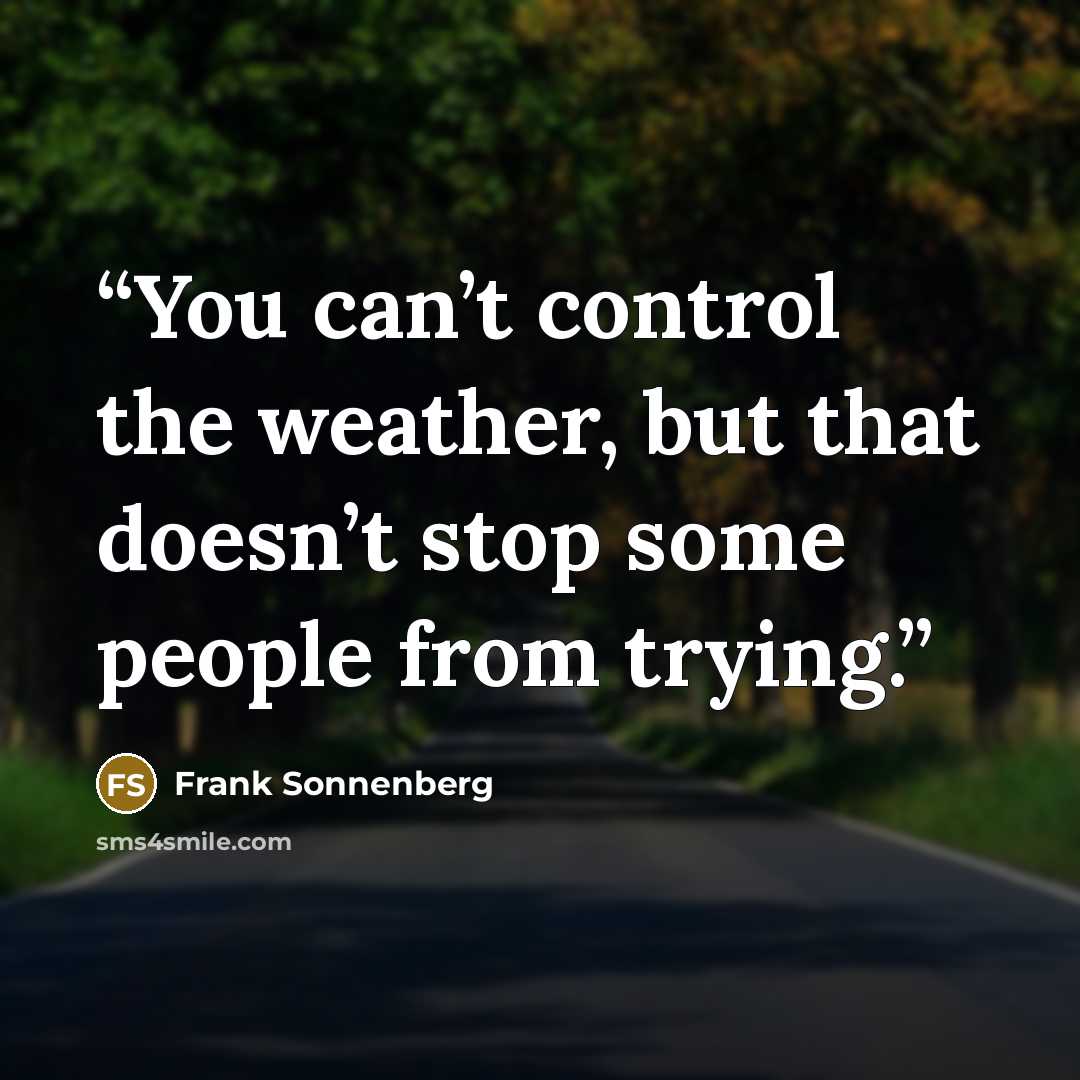 “You can’t control the weather, but that doesn’t stop some people from trying.” quote by Frank Sonnenberg