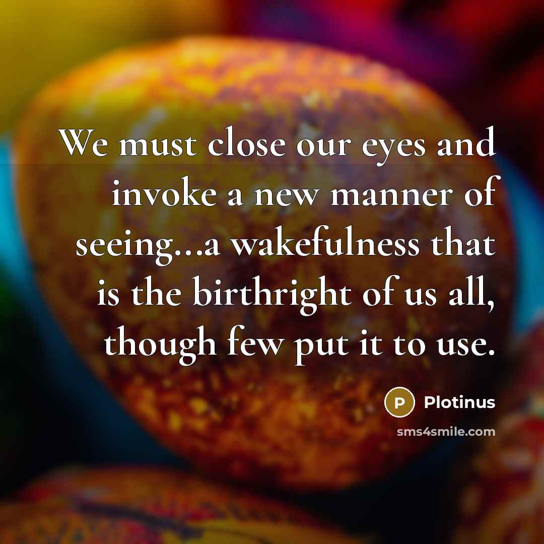 “We must close our eyes and invoke a new manner of seeing...a wakefulness that is the birthright of us all, though few put it to use.” quote by Plotinus