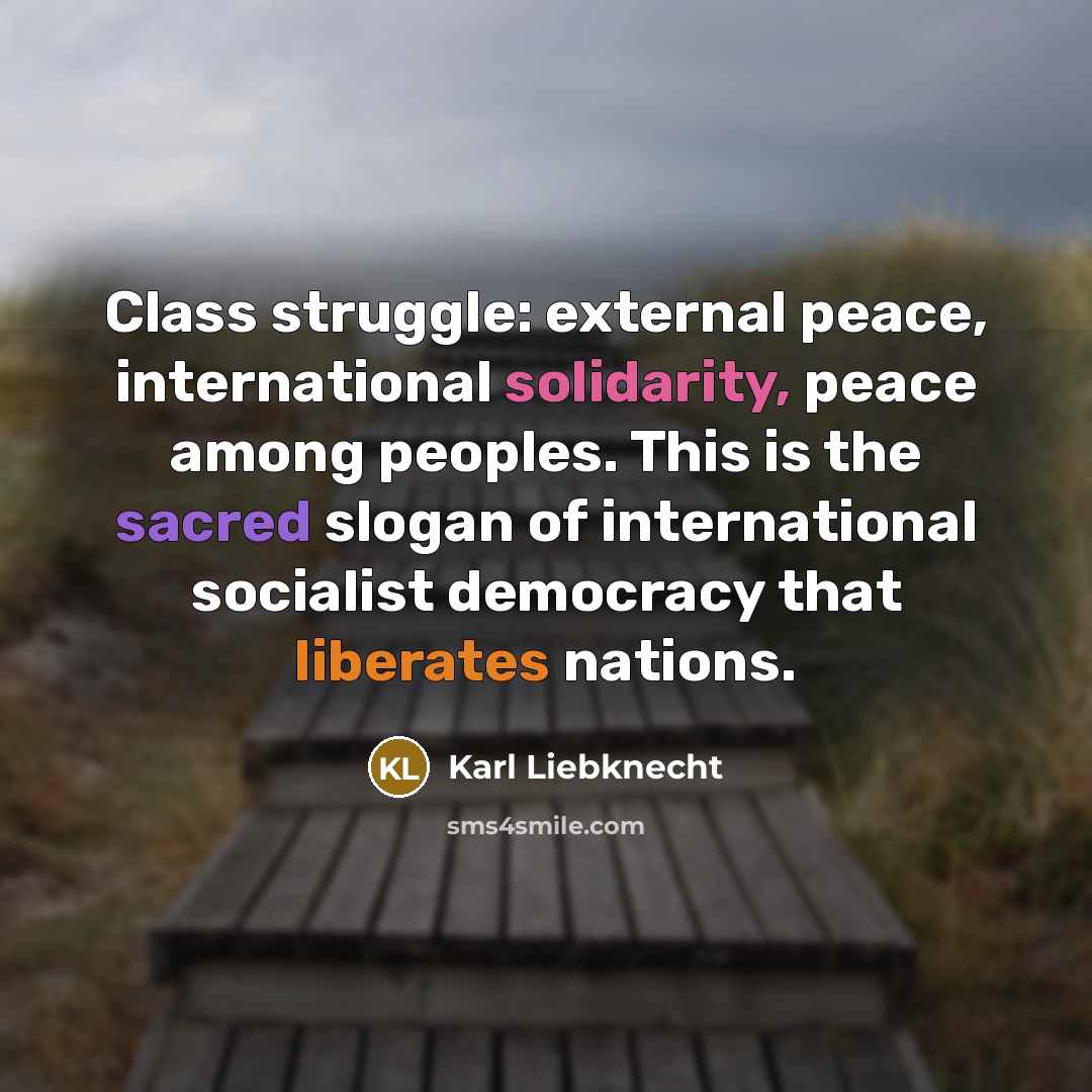 “Class struggle: external peace, international solidarity, peace among peoples. This is the sacred slogan of international socialist democracy that liberates nations.” quote by Karl Liebknecht