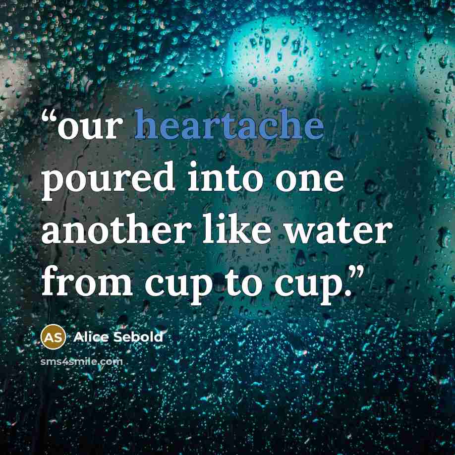 “our heartache poured into one another like water from cup to cup.” quote by Alice Sebold