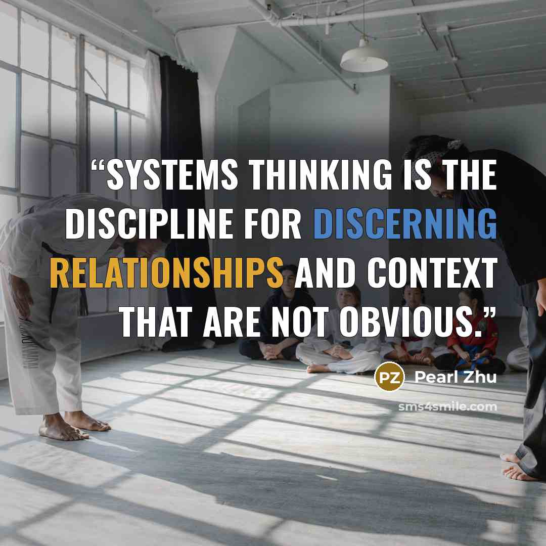 “Systems Thinking is the discipline for discerning relationships and context that are not obvious.” quote by Pearl Zhu