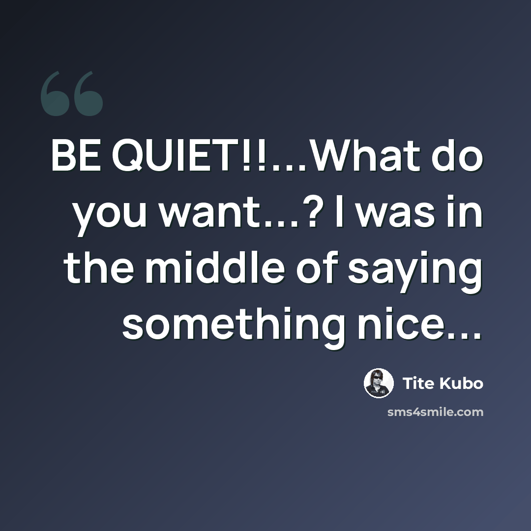 “BE QUIET!!...What do you want...? I was in the middle of saying something nice...” quote by Tite Kubo