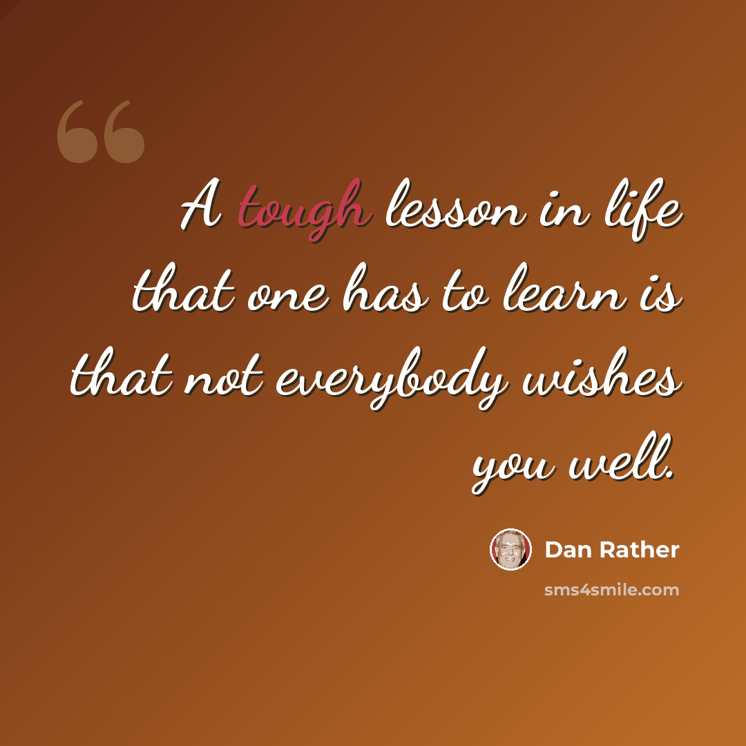 “A tough lesson in life that one has to learn is that not everybody wishes you well.” quote by Dan Rather