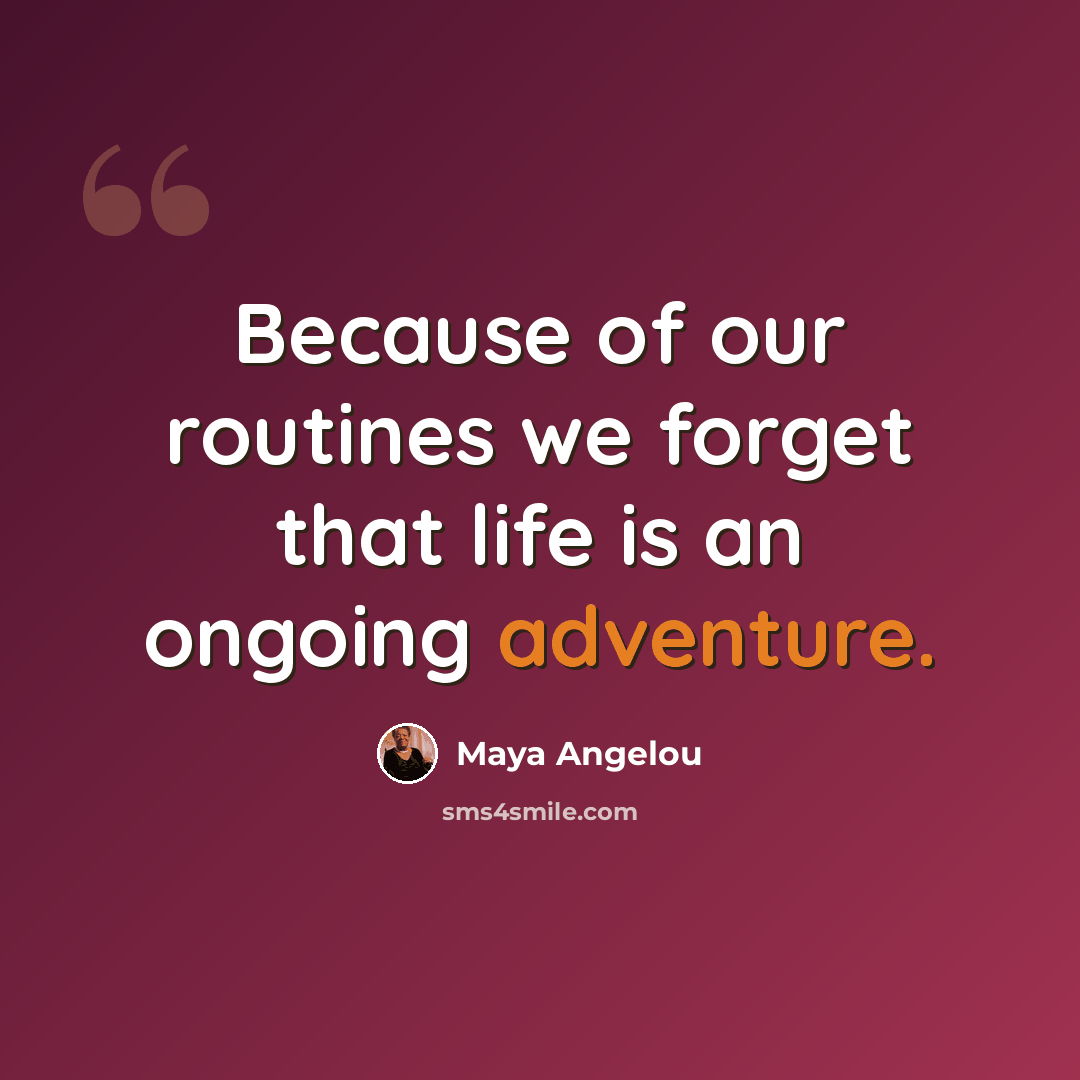 “Because of our routines we forget that life is an ongoing adventure.” quote by Maya Angelou