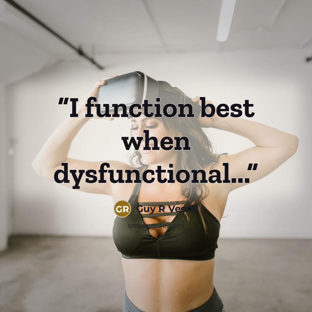 “I function best when dysfunctional...” quote by Guy R Vestal
