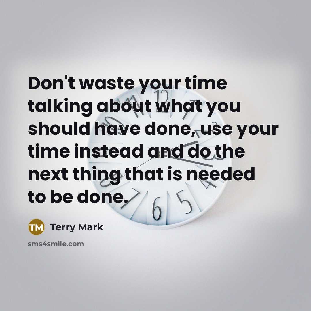 “Don't waste your time talking about what you should have done, use your time instead and do the next thing that is needed to be done.” quote by Terry Mark