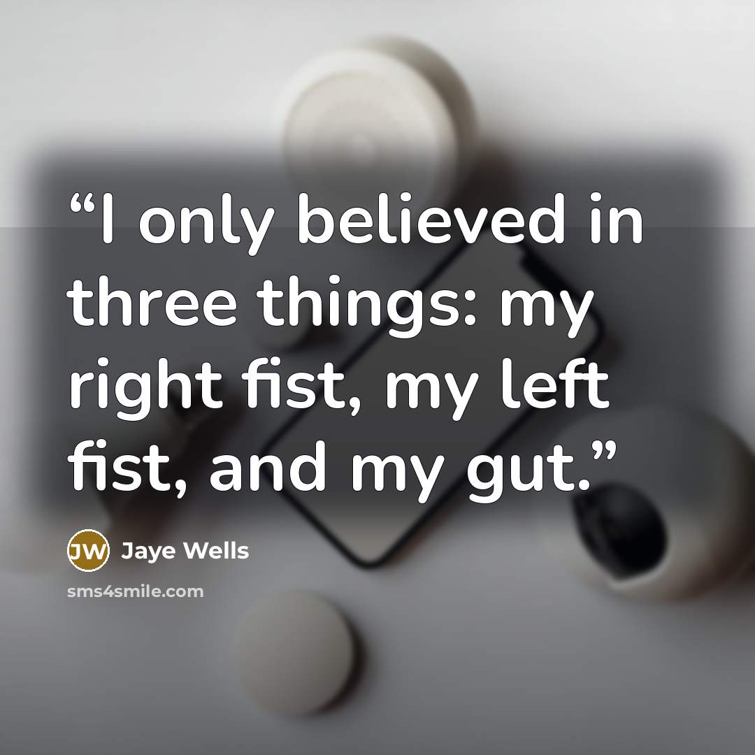 “I only believed in three things: my right fist, my left fist, and my gut.” quote by Jaye Wells