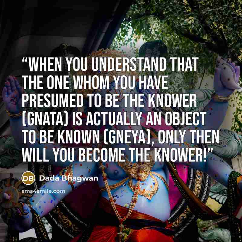 “When you understand that the one whom you have presumed to be the Knower (Gnata) is actually an object to be known (gneya), only then will You become the Knower!” quote by Dada Bhagwan