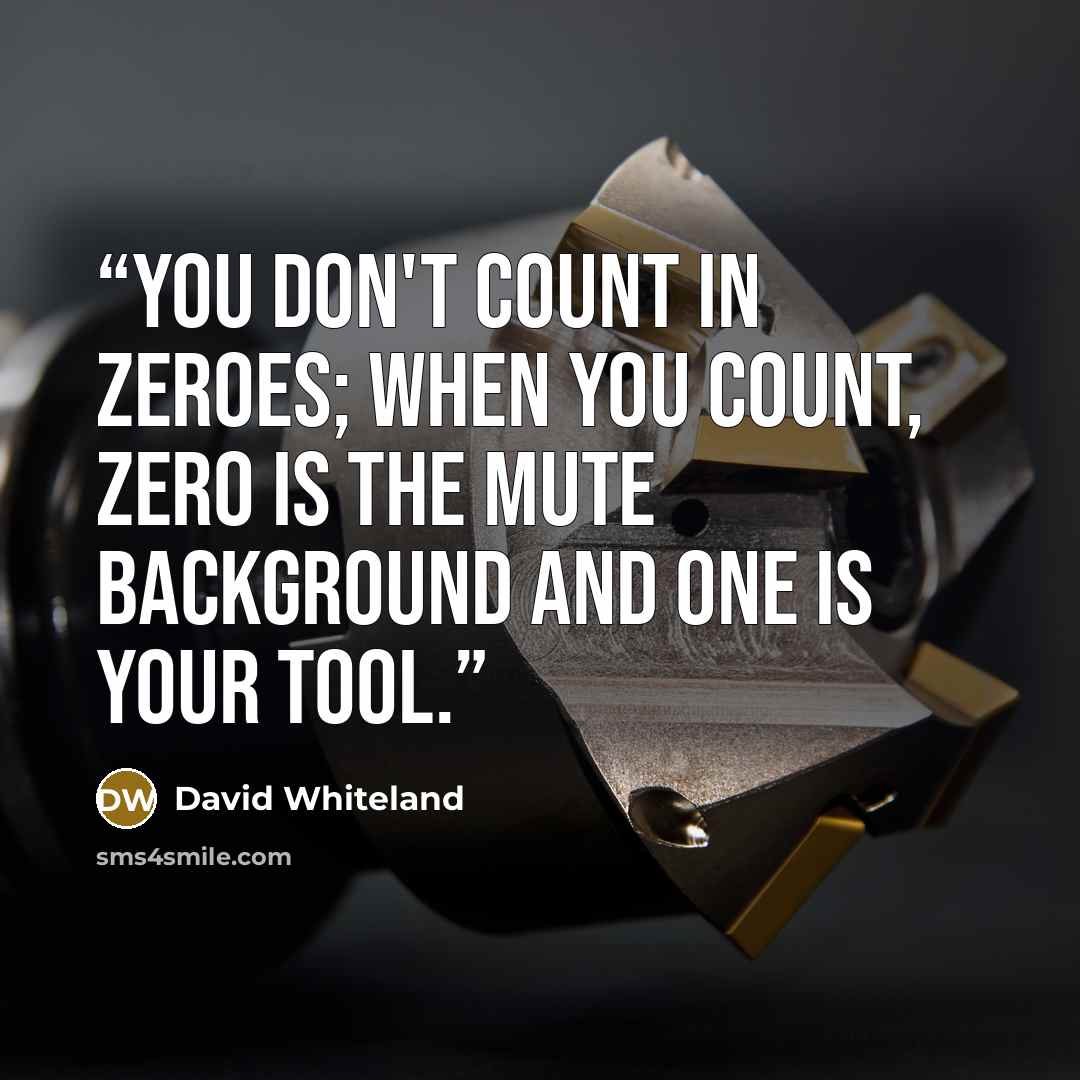 “You don't count in zeroes; when you count, zero is the mute background and one is your tool.” quote by David Whiteland