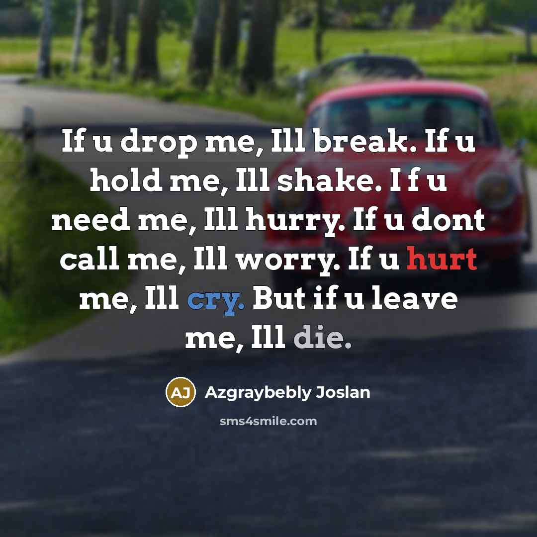 “If u drop me, Ill break. If u hold me, Ill shake. I f u need me, Ill hurry. If u dont call me, Ill worry. If u hurt me, Ill cry. But if u leave me, Ill die.” quote by Azgraybebly Joslan