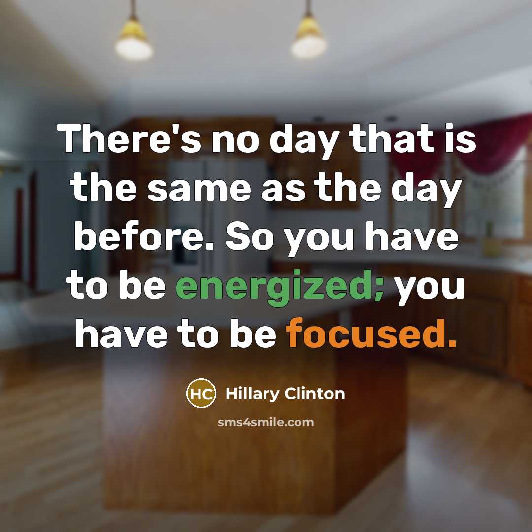 “There's no day that is the same as the day before. So you have to be energized; you have to be focused.” quote by Hillary Clinton