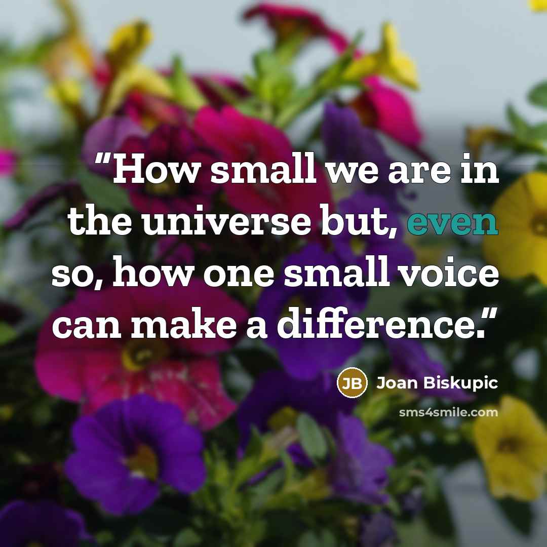“How small we are in the universe but, even so, how one small voice can make a difference.” quote by Joan Biskupic