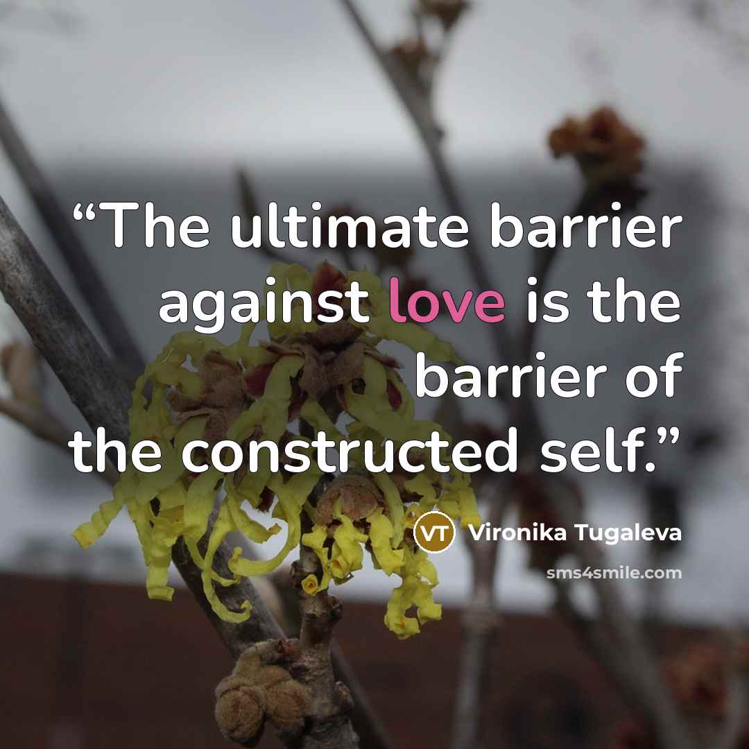 “The ultimate barrier against love is the barrier of the constructed self.” quote by Vironika Tugaleva
