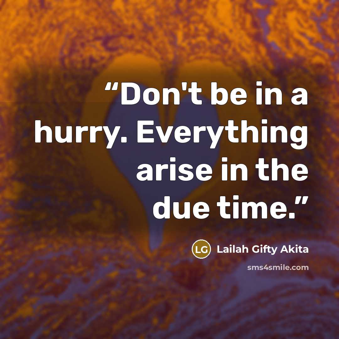 “Don't be in a hurry. Everything arise in the due time.” quote by Lailah Gifty Akita