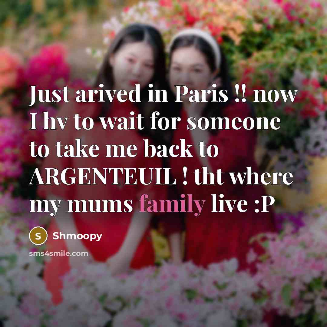 “Just arived in Paris !! now I hv to wait for someone to take me back to ARGENTEUIL ! tht where my mums family live :P” quote by Shmoopy