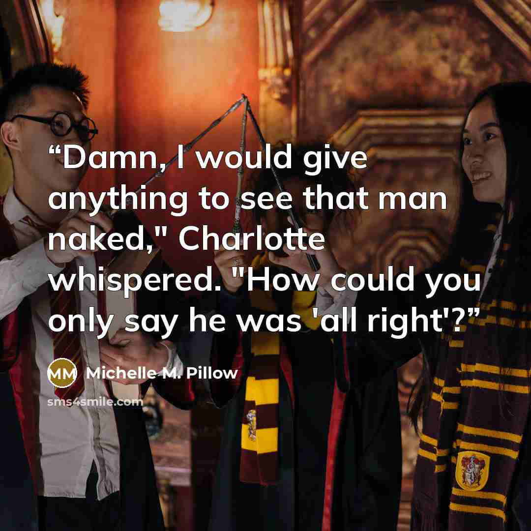 “Damn, I would give anything to see that man naked," Charlotte whispered. "How could you only say he was 'all right'?” quote by Michelle M. Pillow