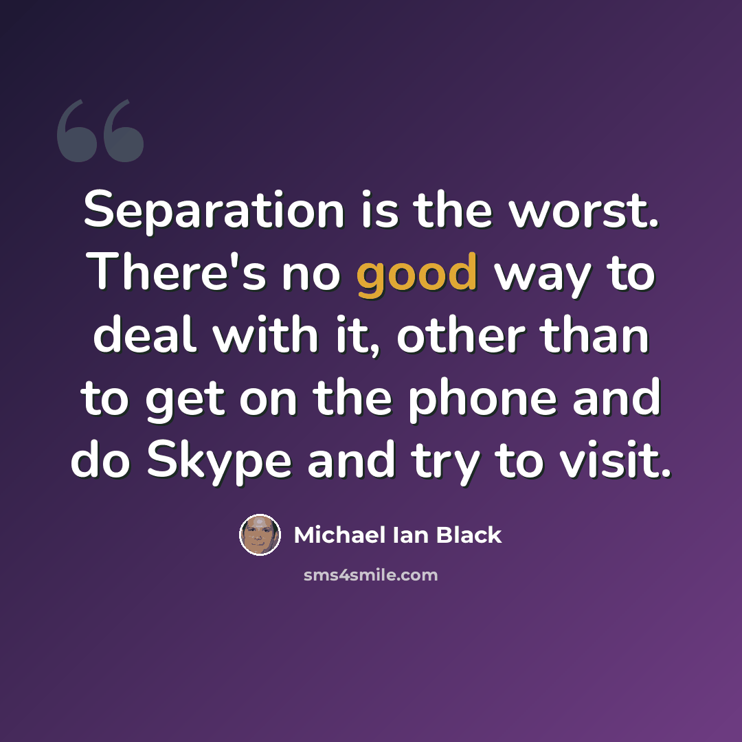 “Separation is the worst. There's no good way to deal with it, other than to get on the phone and do Skype and try to visit.” quote by Michael Ian Black