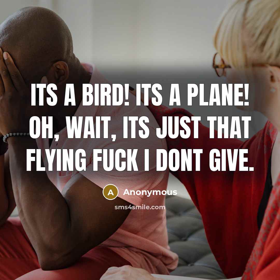 “Its a bird! its a plane! oh, wait, its just that flying fuck I dont give.” quote by Anonymous