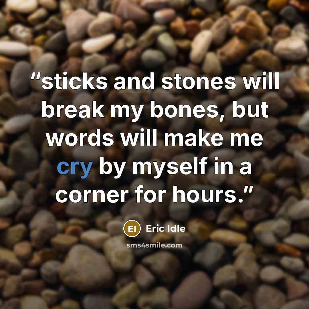 “sticks and stones will break my bones, but words will make me cry by myself in a corner for hours.” quote by Eric Idle