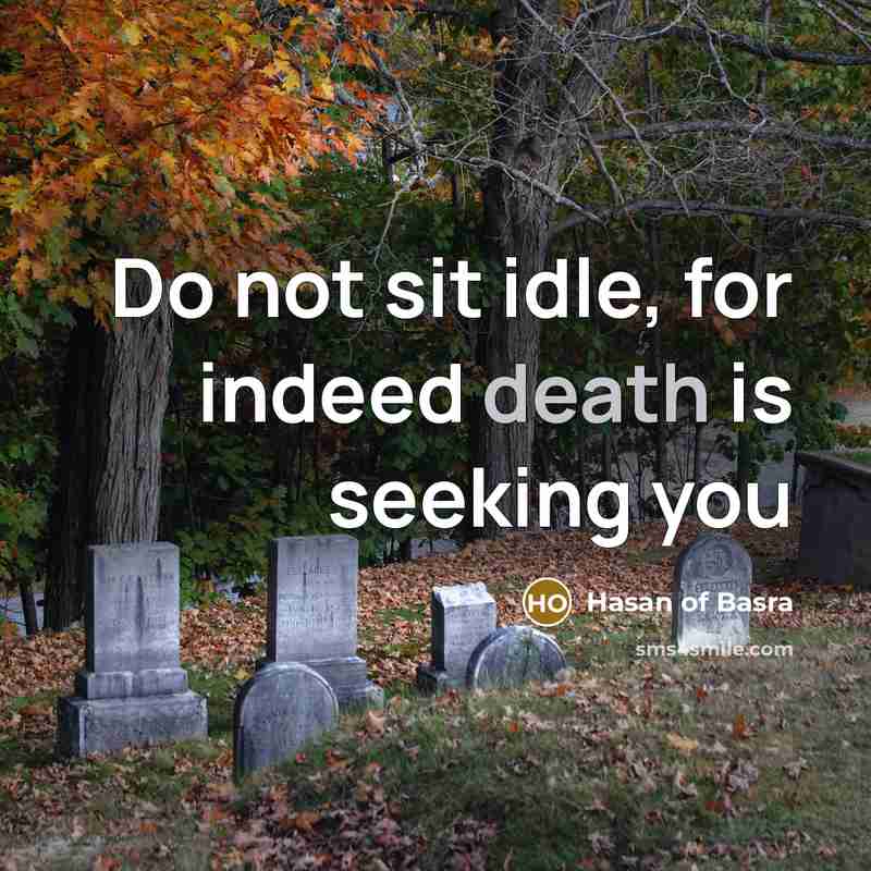 “Do not sit idle, for indeed death is seeking you” quote by Hasan of Basra