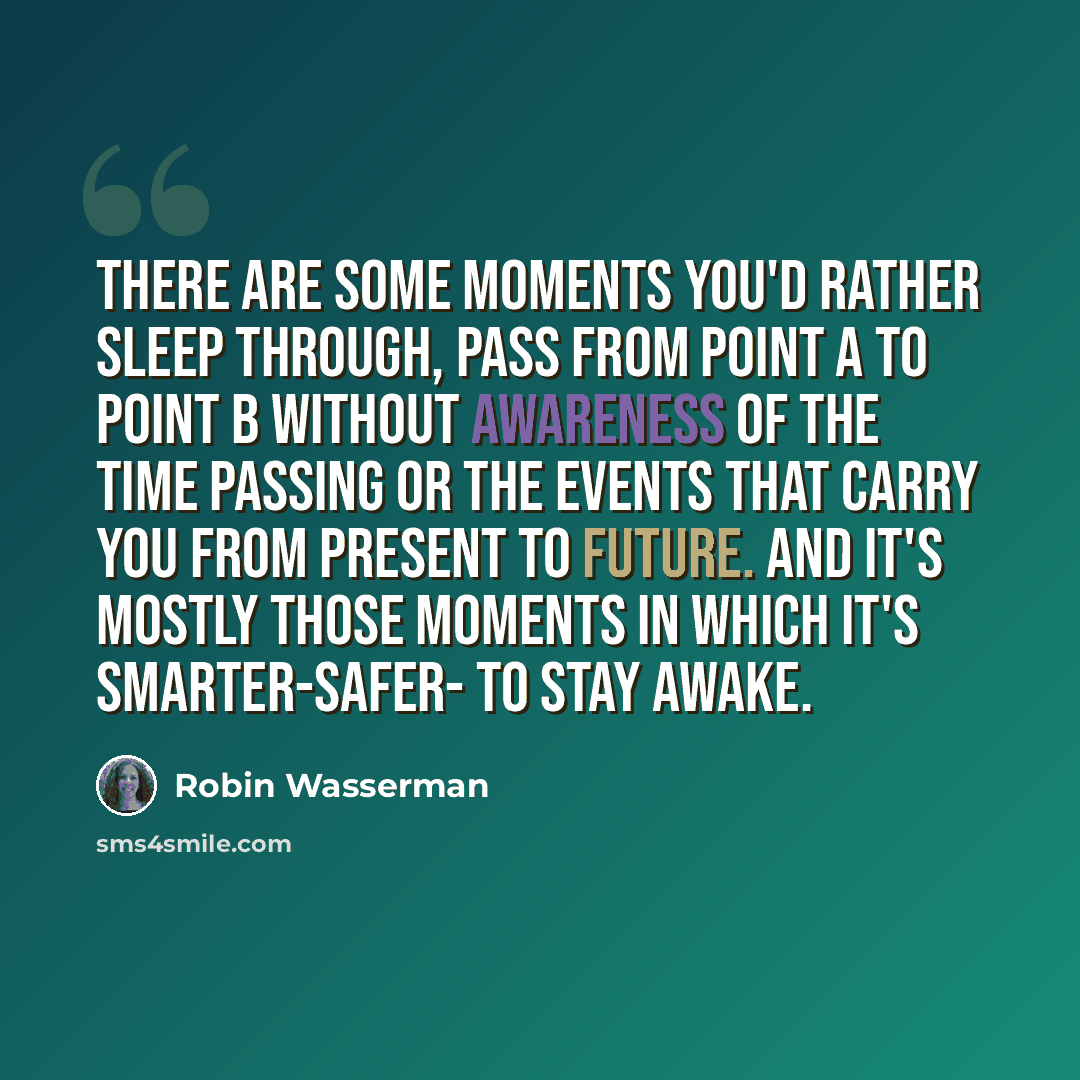 “There are some moments you'd rather sleep through, pass from point A to point B without awareness of the time passing or the events that carry you from present to future. And it's mostly those moments in which it's smarter-safer- to stay awake.” quote by Robin Wasserman