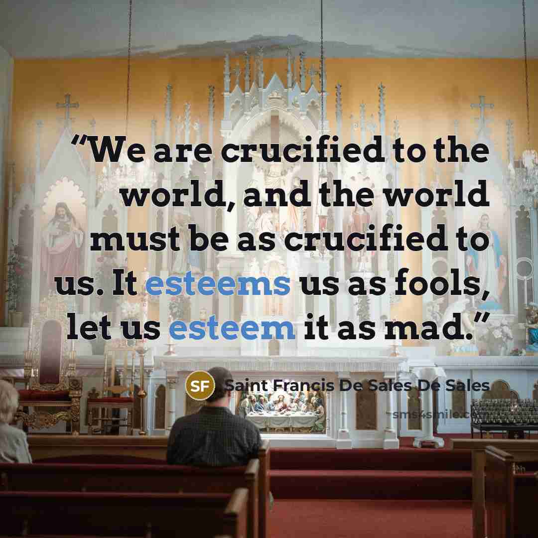 “We are crucified to the world, and the world must be as crucified to us. It esteems us as fools, let us esteem it as mad.” quote by Saint Francis De Sales De Sales