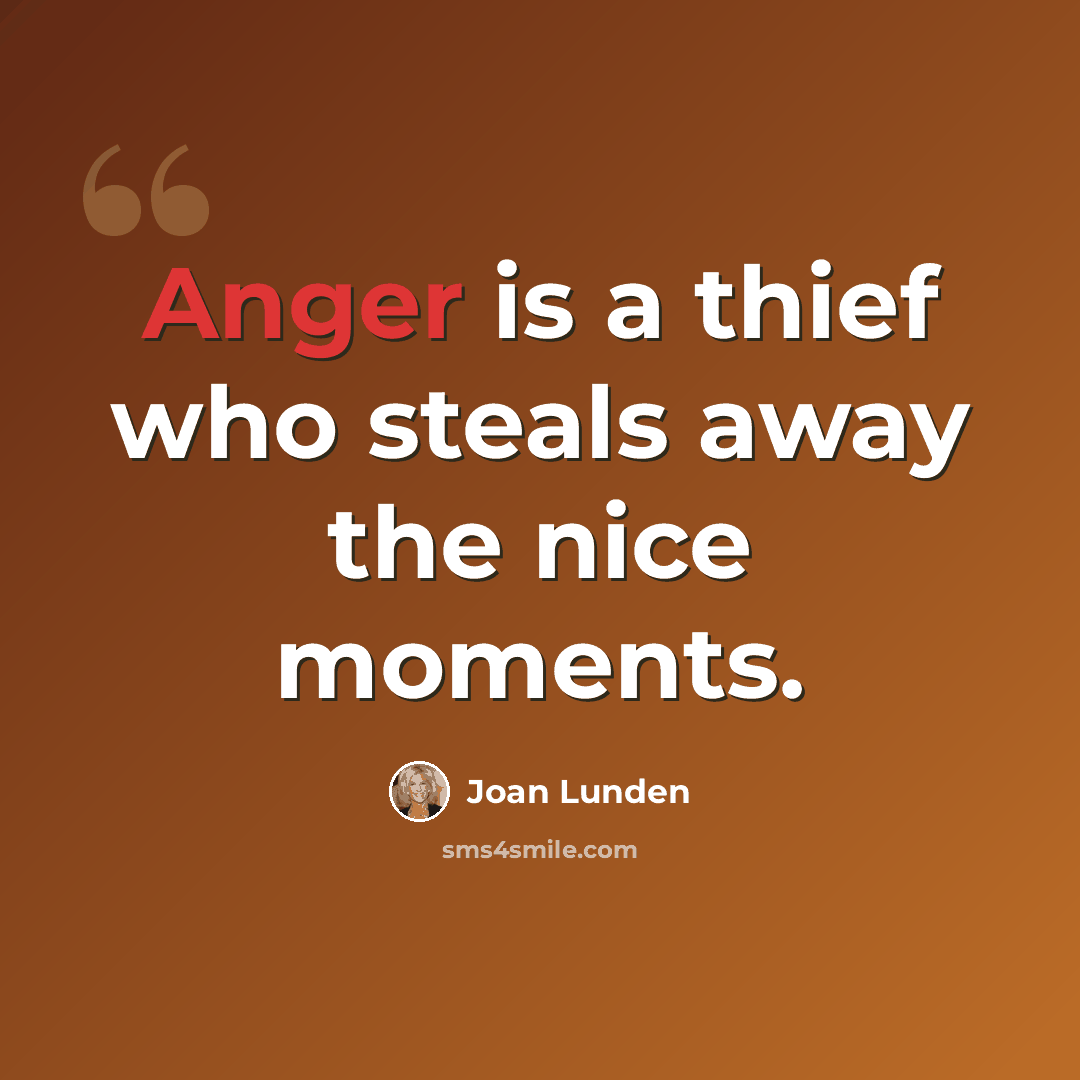 “Anger is a thief who steals away the nice moments.” quote by Joan Lunden