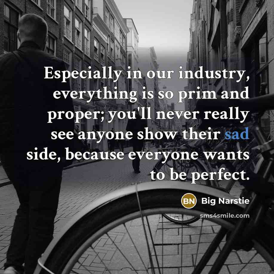 “Especially in our industry, everything is so prim and proper; you'll never really see anyone show their sad side, because everyone wants to be perfect.” quote by Big Narstie