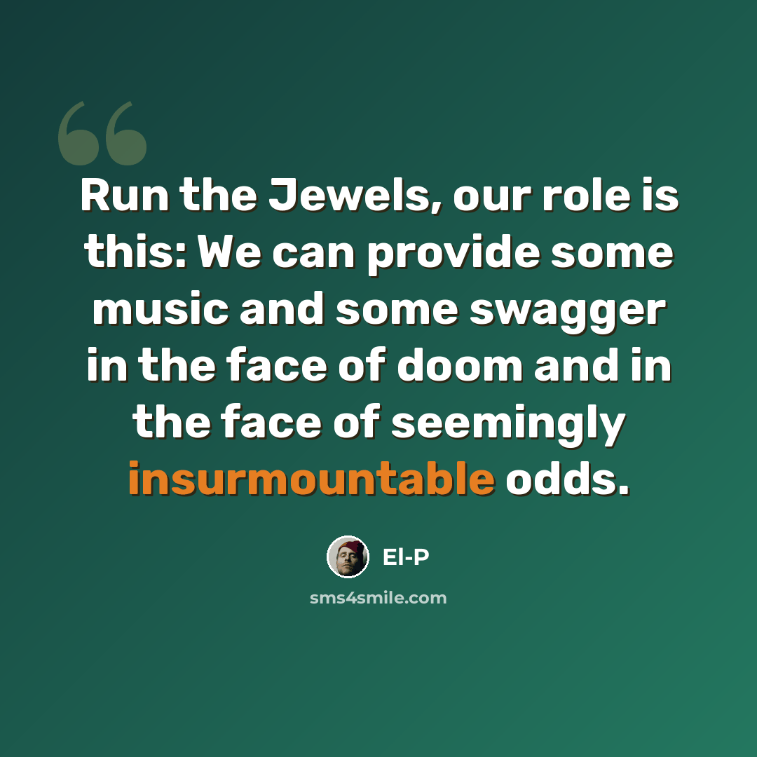 “Run the Jewels, our role is this: We can provide some music and some swagger in the face of doom and in the face of seemingly insurmountable odds.” quote by El-P