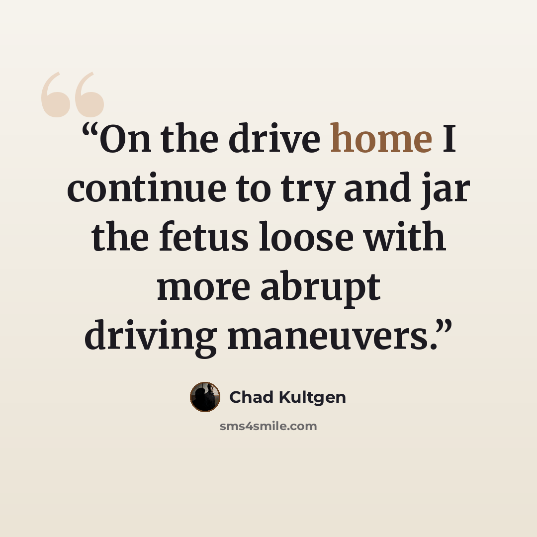 “On the drive home I continue to try and jar the fetus loose with more abrupt driving maneuvers.” quote by Chad Kultgen