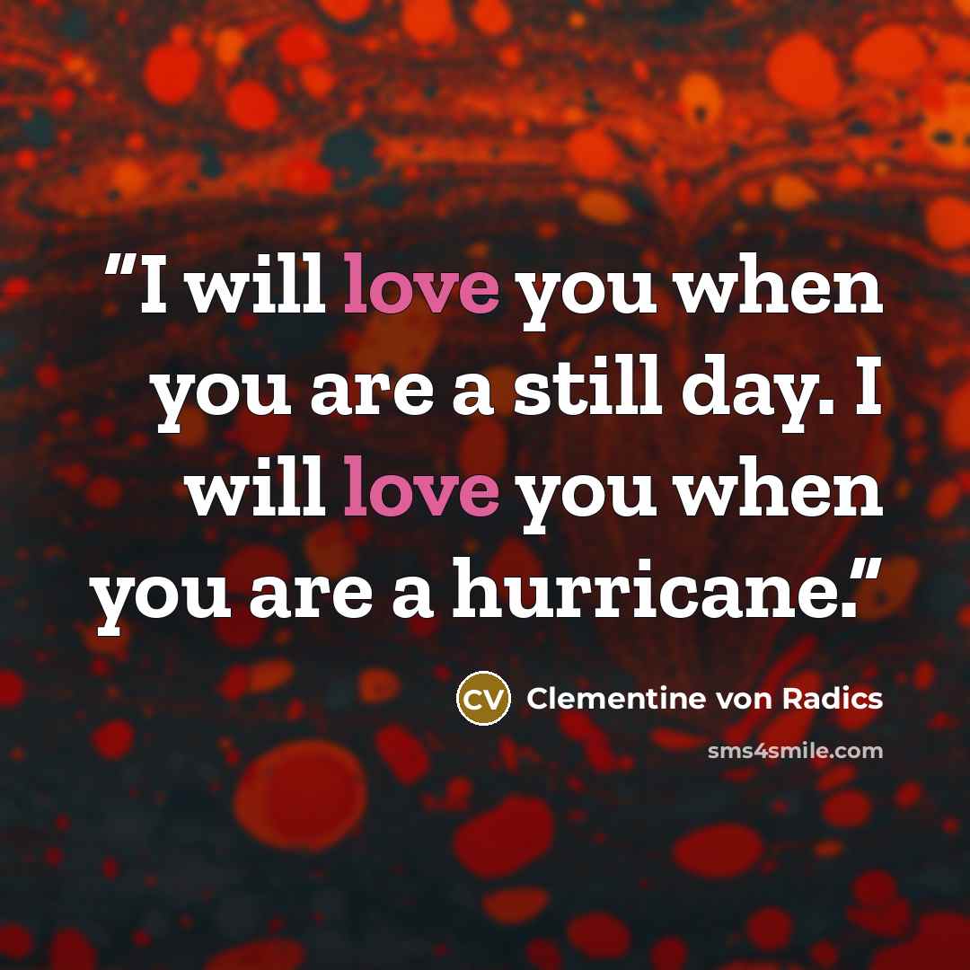 “I will love you when you are a still day. I will love you when you are a hurricane.” quote by Clementine von Radics