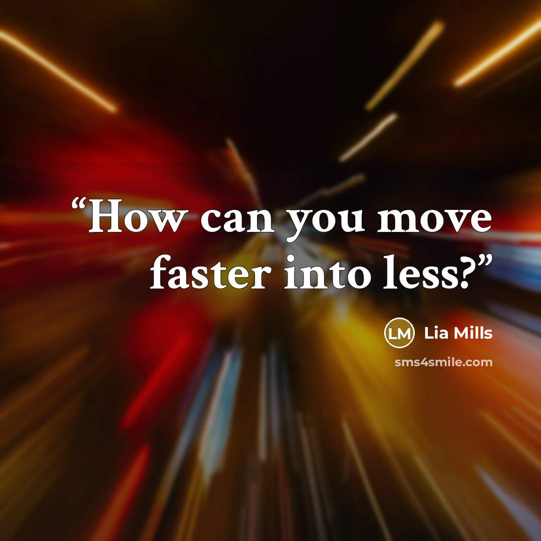 “How can you move faster into less?” quote by Lia Mills