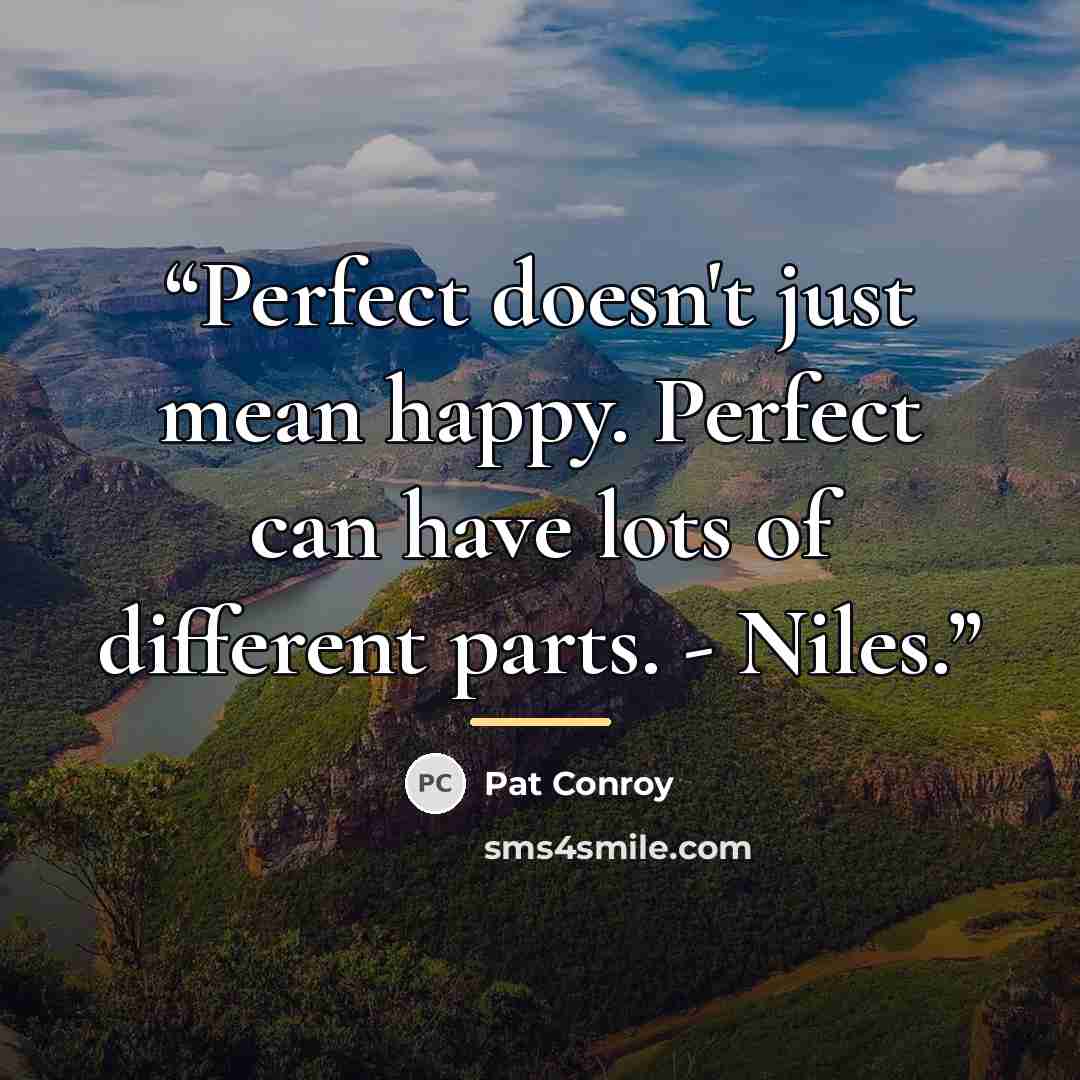 “Perfect doesn't just mean happy. Perfect can have lots of different parts. - Niles.” quote by Pat Conroy