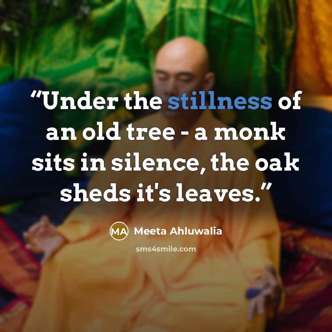 “Under the stillness of an old tree - a monk sits in silence, the oak sheds it's leaves.” quote by Meeta Ahluwalia