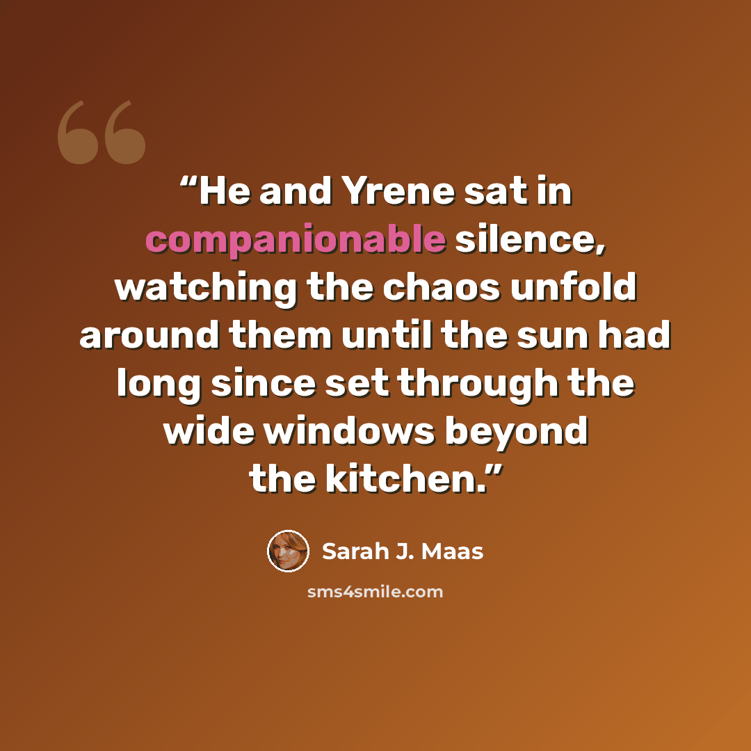 “He and Yrene sat in companionable silence, watching the chaos unfold around them until the sun had long since set through the wide windows beyond the kitchen.” quote by Sarah J. Maas
