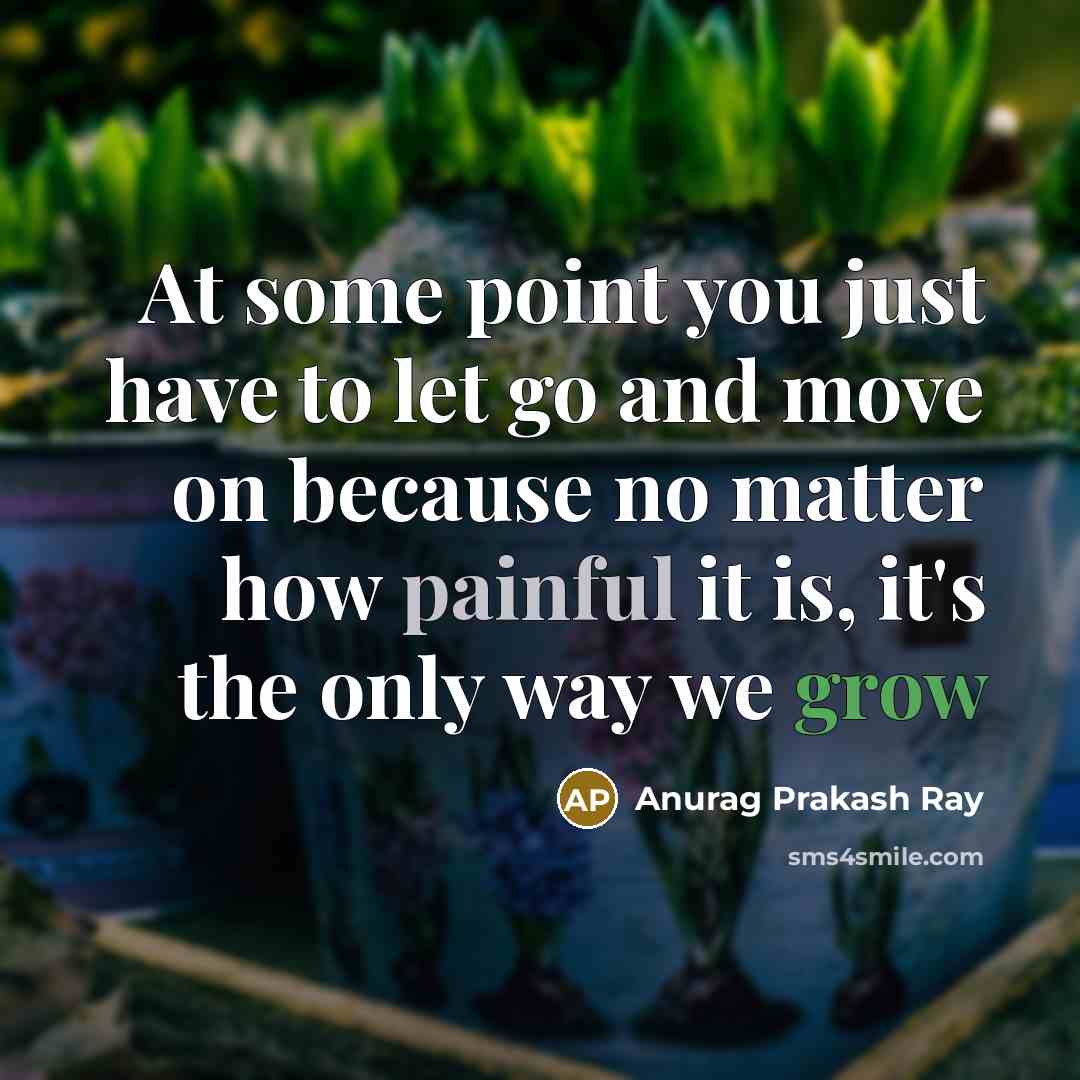 “At some point you just have to let go and move on because no matter how painful it is, it's the only way we grow” quote by Anurag Prakash Ray