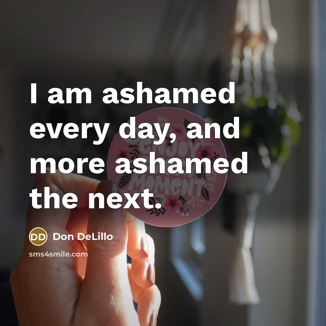 “I am ashamed every day, and more ashamed the next.” quote by Don DeLillo