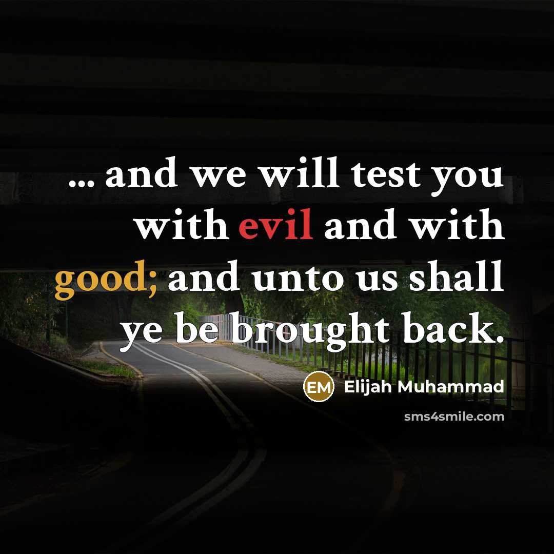 “... and we will test you with evil and with good; and unto us shall ye be brought back.” quote by Elijah Muhammad