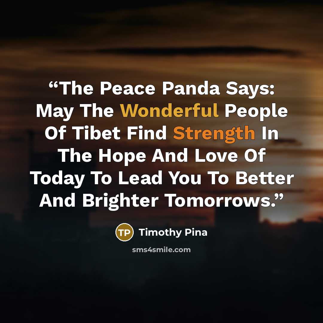 “The Peace Panda Says: May The Wonderful People Of Tibet Find Strength In The Hope And Love Of Today To Lead You To Better And Brighter Tomorrows.” quote by Timothy Pina