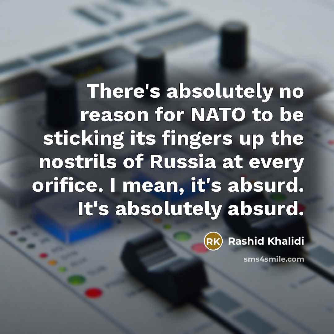 “There's absolutely no reason for NATO to be sticking its fingers up the nostrils of Russia at every orifice. I mean, it's absurd. It's absolutely absurd.” quote by Rashid Khalidi
