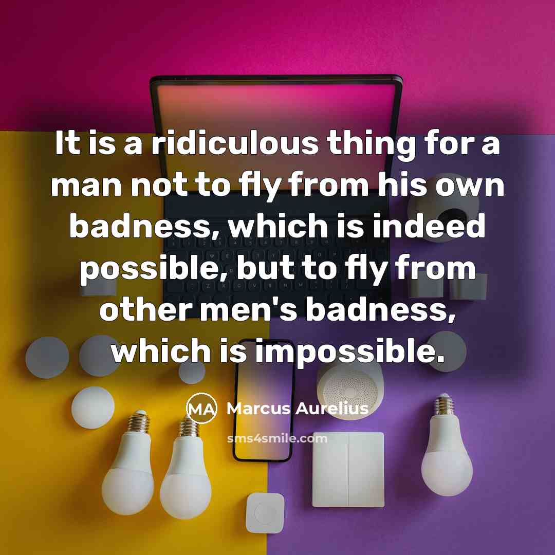 “It is a ridiculous thing for a man not to fly from his own badness, which is indeed possible, but to fly from other men's badness, which is impossible.” quote by Marcus Aurelius