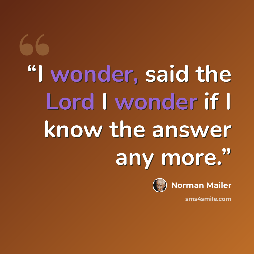 “I wonder, said the Lord I wonder if I know the answer any more.” quote by Norman Mailer