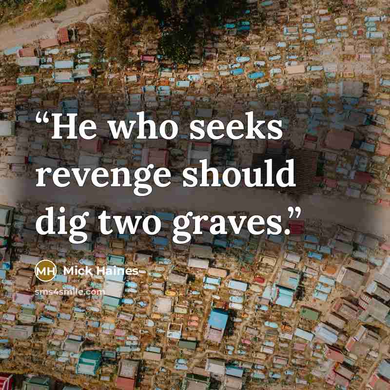 “He who seeks revenge should dig two graves.” quote by Mick Haines