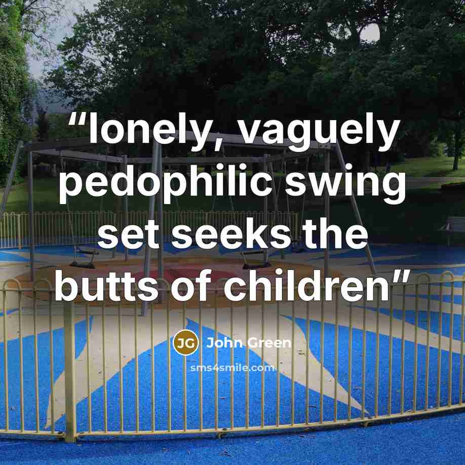 “lonely, vaguely pedophilic swing set seeks the butts of children” quote by John Green