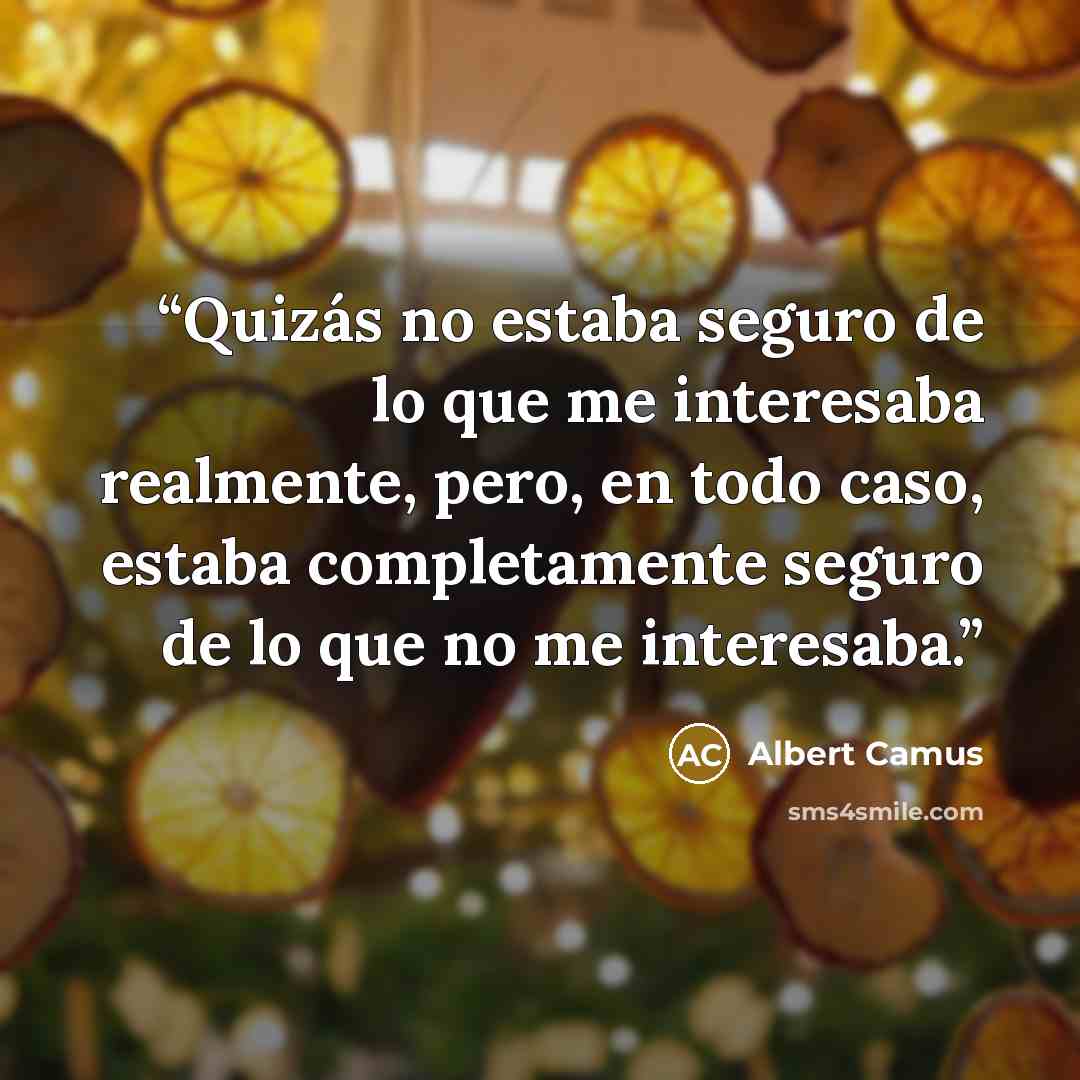 “Quizás no estaba seguro de lo que me interesaba realmente, pero, en todo caso, estaba completamente seguro de lo que no me interesaba.” quote by Albert Camus